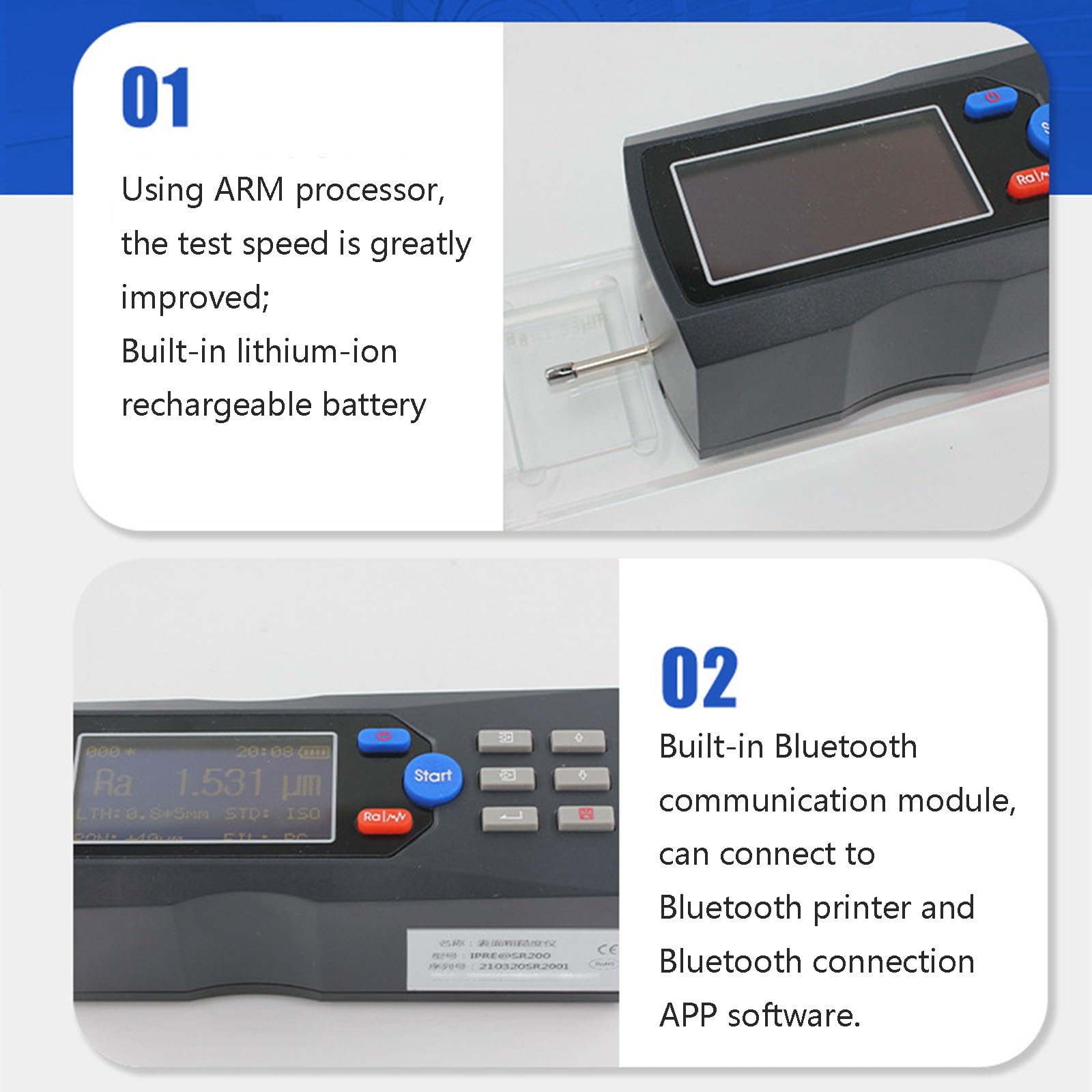 Probador de rugosidad, perfilómetro de superficies metálicas con sonda de diamante, medición multiparámetro, pantalla LCD Ra Rz Rq Rt, recargable para piezas mecanizadas