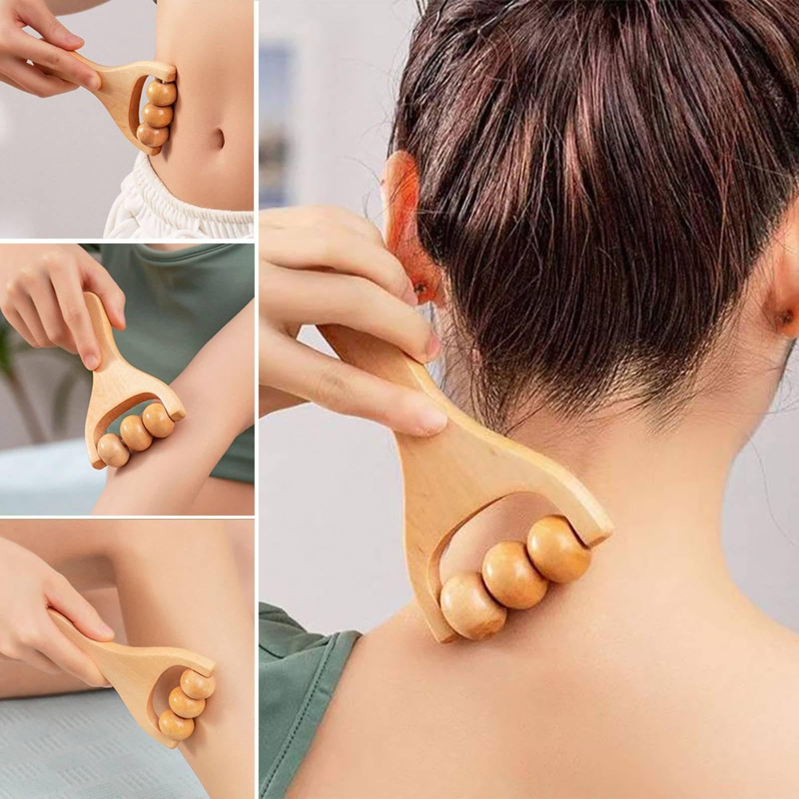 Rodillo Manual de Madera para Masaje Facial Y Corporal con Mango Antideslizante Y Textura Suave para Estimular La Piel Y Reducir La Hinchazón en, 4 piezas