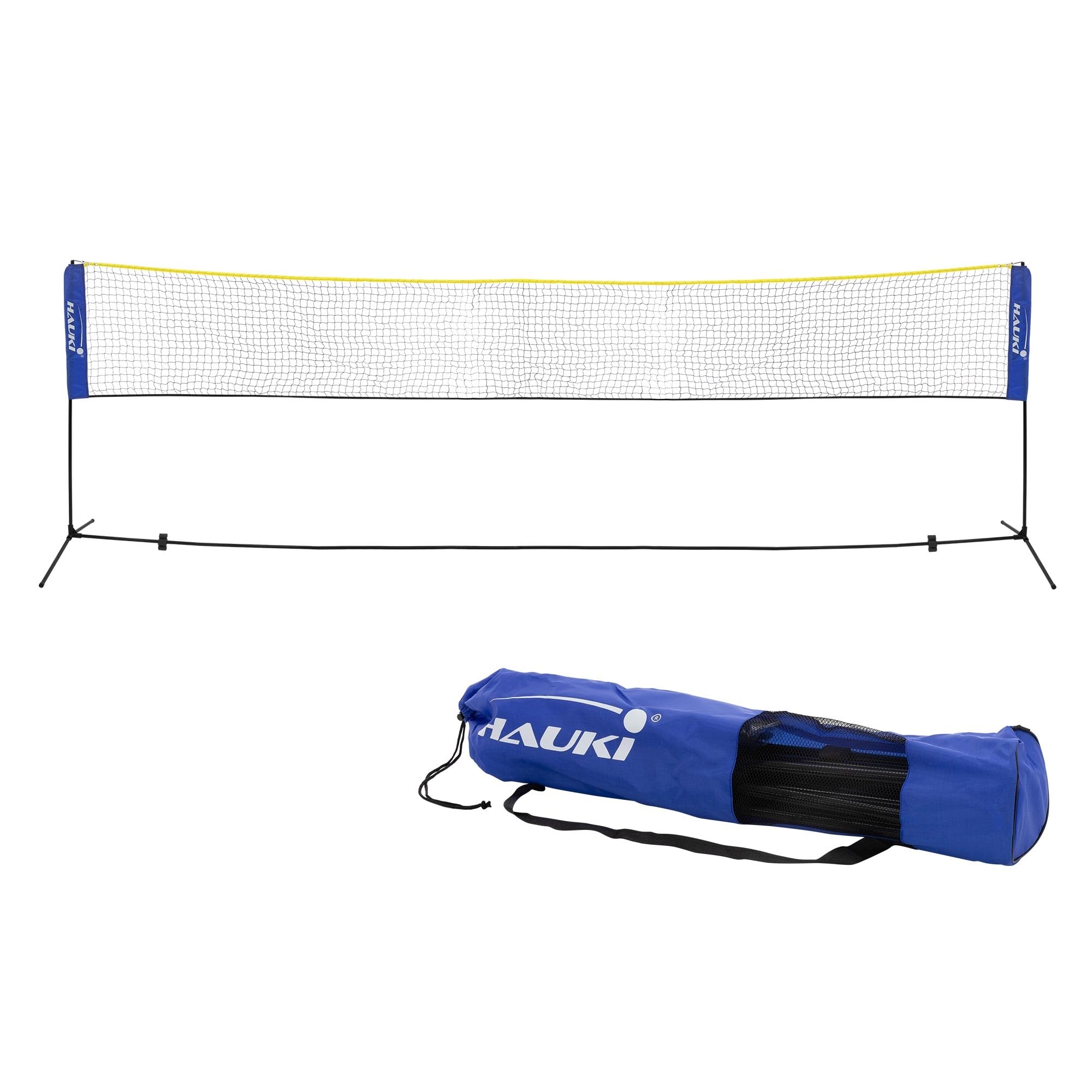 Hauki Filet de Badminton, Filet de Tennis 400/500 cm, Noir/Bleu, H156 cm, 3X Volants, Sac de Transport, Armature en Fer Stable, Filet de Volleyball Portable, Filet d'Entraînement Interieur/Exterieur