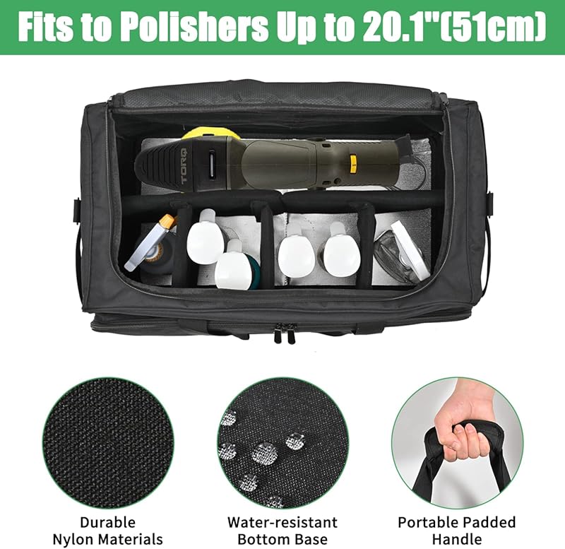 Extra Large Car Detailing Bag, Cleaning Caddy with Lid and Handle for Auto Detailing Supplies, Car Cleaning Storage Trunk Organizer for Polisher and Vehicle Wash Tools, Black XL(21.3*12*13.2in)