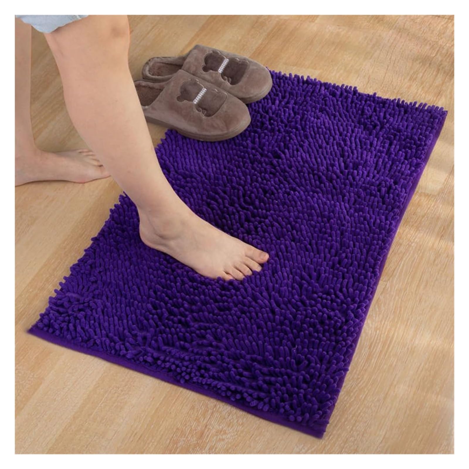 Tapis de bain antidérapant en microfibre doux, 60 x 90 cm, chenille à séchage rapide, lavable en machine, pour salle de bain confortable P - Violet