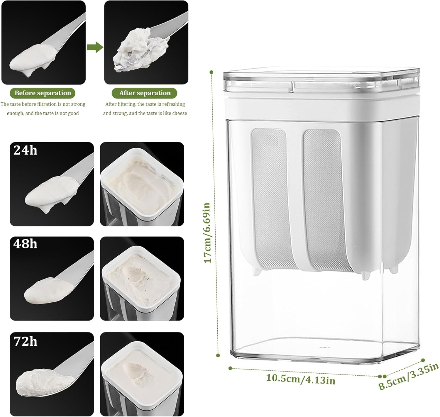 Yogurt Strainer 1100ml – Fine Mesh Cheese Maker with Lid, Leakproof for Thick Greek Yogurt