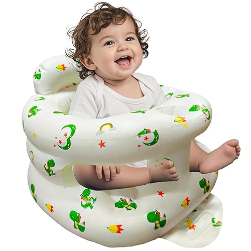 Miniatura 13 de Asiento inflable para bebé de 3 a 36 meses, silla de bebé con cerca y bomba de aire incorporada, asiento de piso inflable para bebé con soporte para