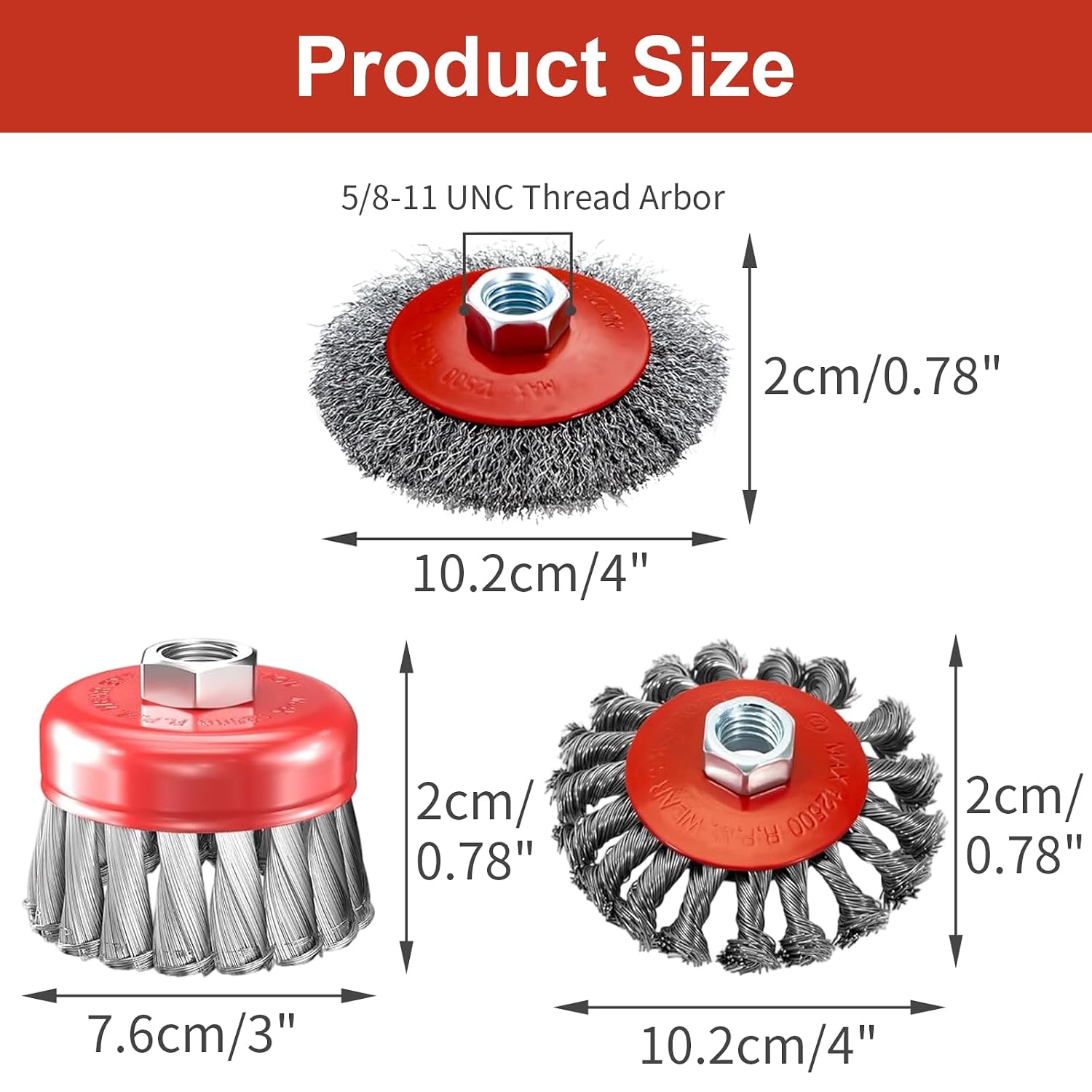 6 Pcs Wire Wheel for Angle Grinder, 4In & 3In Wire Brush for Grinder | Wire Wheel for Angle Grinder fit 4-1/2 Angle Grinder with 5/8In-11 Threaded Arbor, for Heavy Duty Rust Removal, Paint Removal