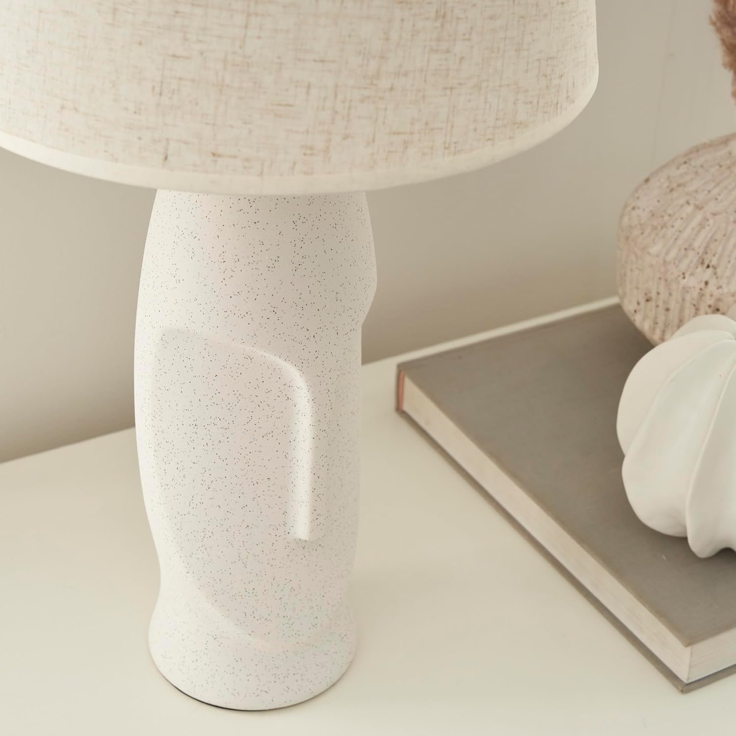 Nourison Home 21" Off-White Abstract Face Ceramic Table Lamp for Bedroom, Living Room, Console, Entryway