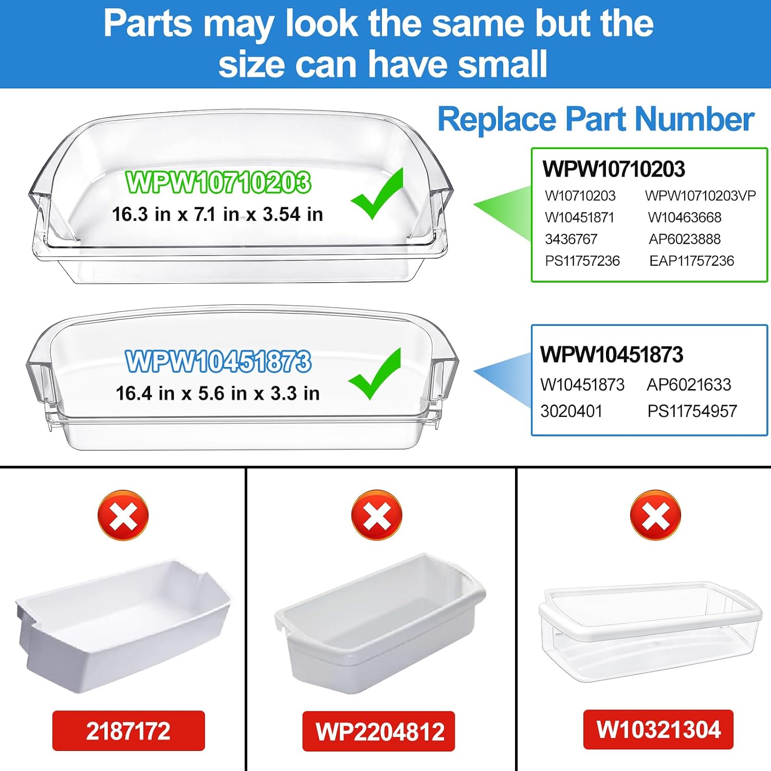 WPW10710203 Refrigerator Door Shelf & WPW10451873 Door Bin Compatible with Whirlpool Refrigerator Door Shelf/kenmore Refrigerator Door Shelves WRS571CIHZ04, WRS571CIHZ01 Refrigerator Shelf (3 PCS)