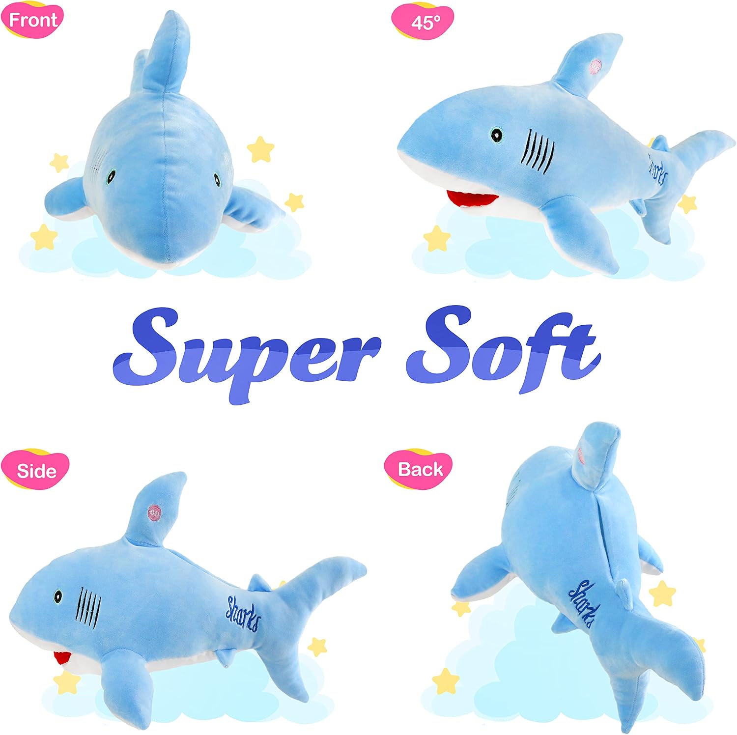 BSTAOFY 20'' LED Shark Soft Plush Toy Night Light Up Stuffed Animal Ocean Life Luminous Glow in The Dark Bedtime Companion Gifts for Kids Friends Birthday Festivals Christmas, Blue