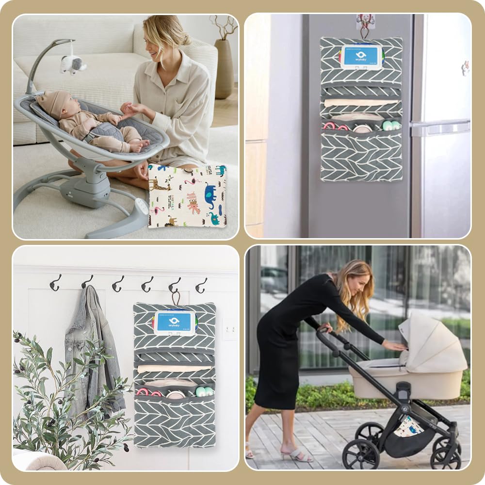 Windeltasche Organizer Baby Windeltasche für Unterwegs Kleine Wickeltasche mit Wickelunterlage Diaper Bag Wickeltasche Organizer Windeletui Changing Pouch Tasche Windeln Feuchttücher-Tierwelt