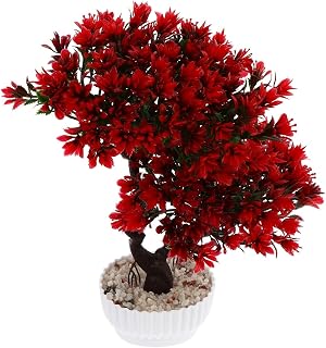 ZofTig Welcome Pine Flower Potted Plants, Simulated Bonsai Decoration, (Color : Red)