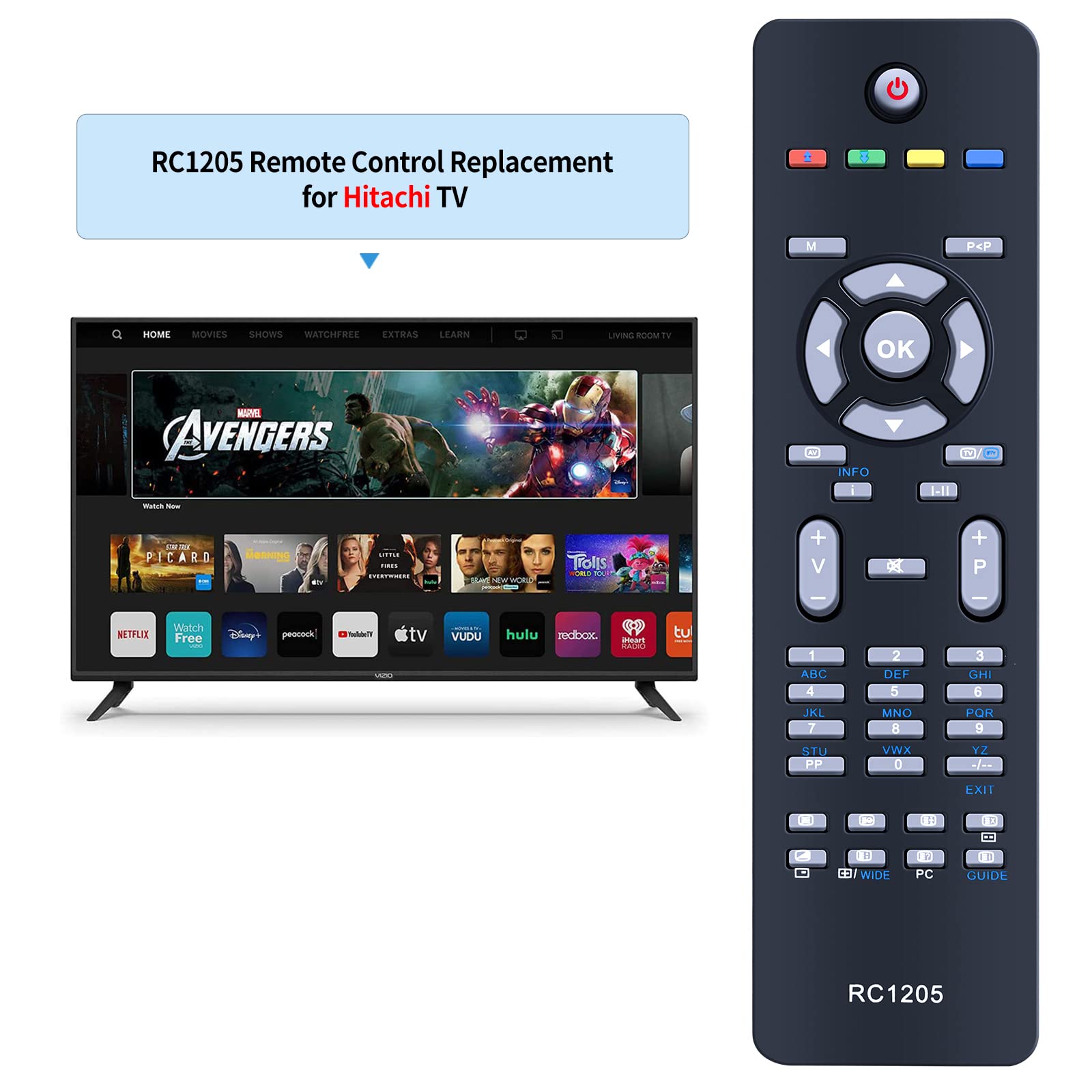 TCNOUMT RC1205 Remote Control Replacement for Hitachi LCD LED Smart TV L26HP03U L32HP03U L32VP03U L42SP04U 32LD30U 32LD30UA 32LD30UB - Image 2