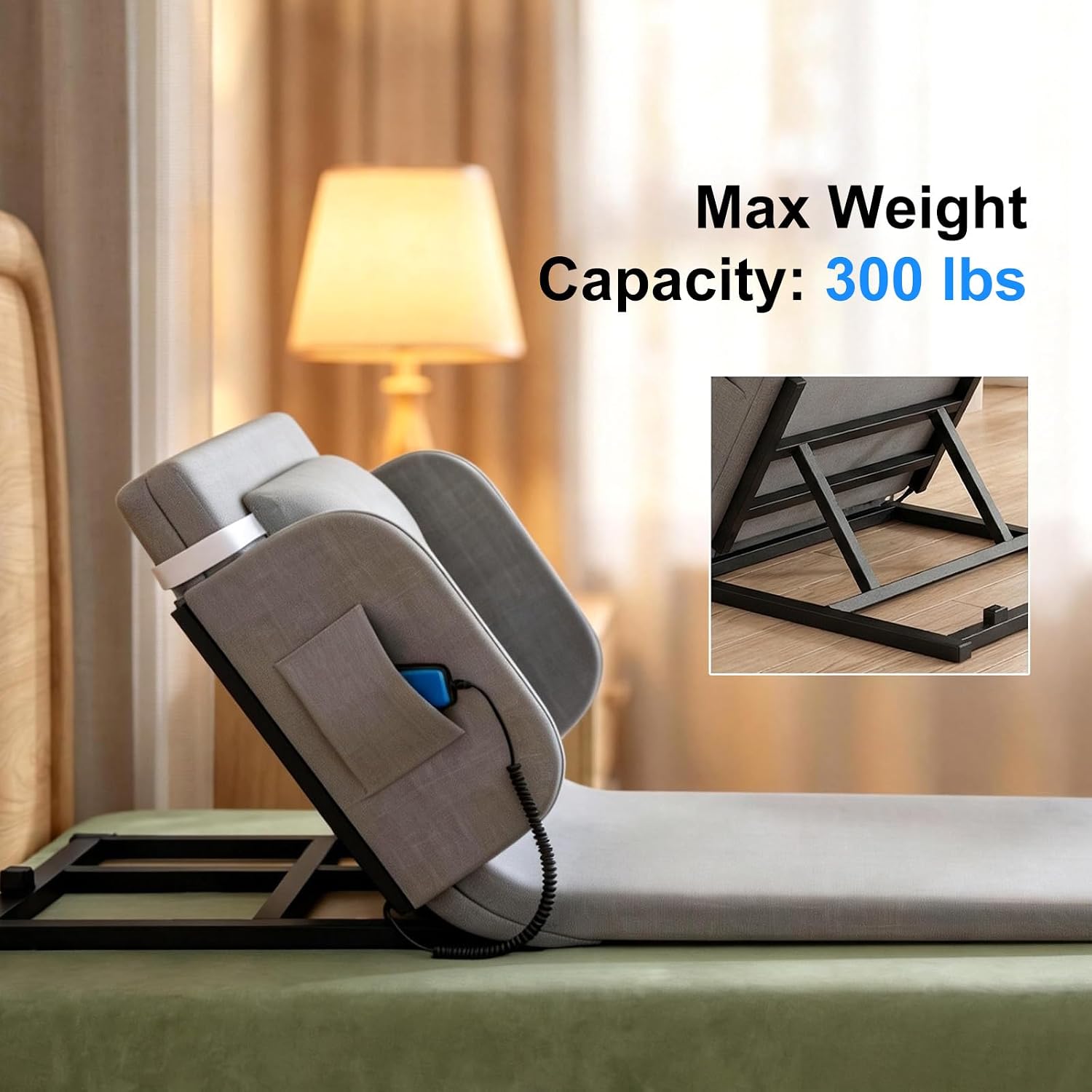 Electric Lifting Backrest for Bed, Adjustable Back Support Bed Lift with Remote Control, for Help The Elderly, Seniors, Patients, Disabled Gets Up Easily - 300 lbs Capacity
