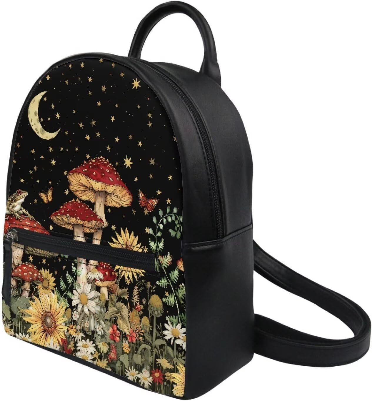 Cozeyat Moon Mushroom Mini Backpack Purse for Women Girls Lightweight Shoulder Handbag PU Leather Shoulder Rucksack with Adjustable Straps Ladies Casual Daypack
