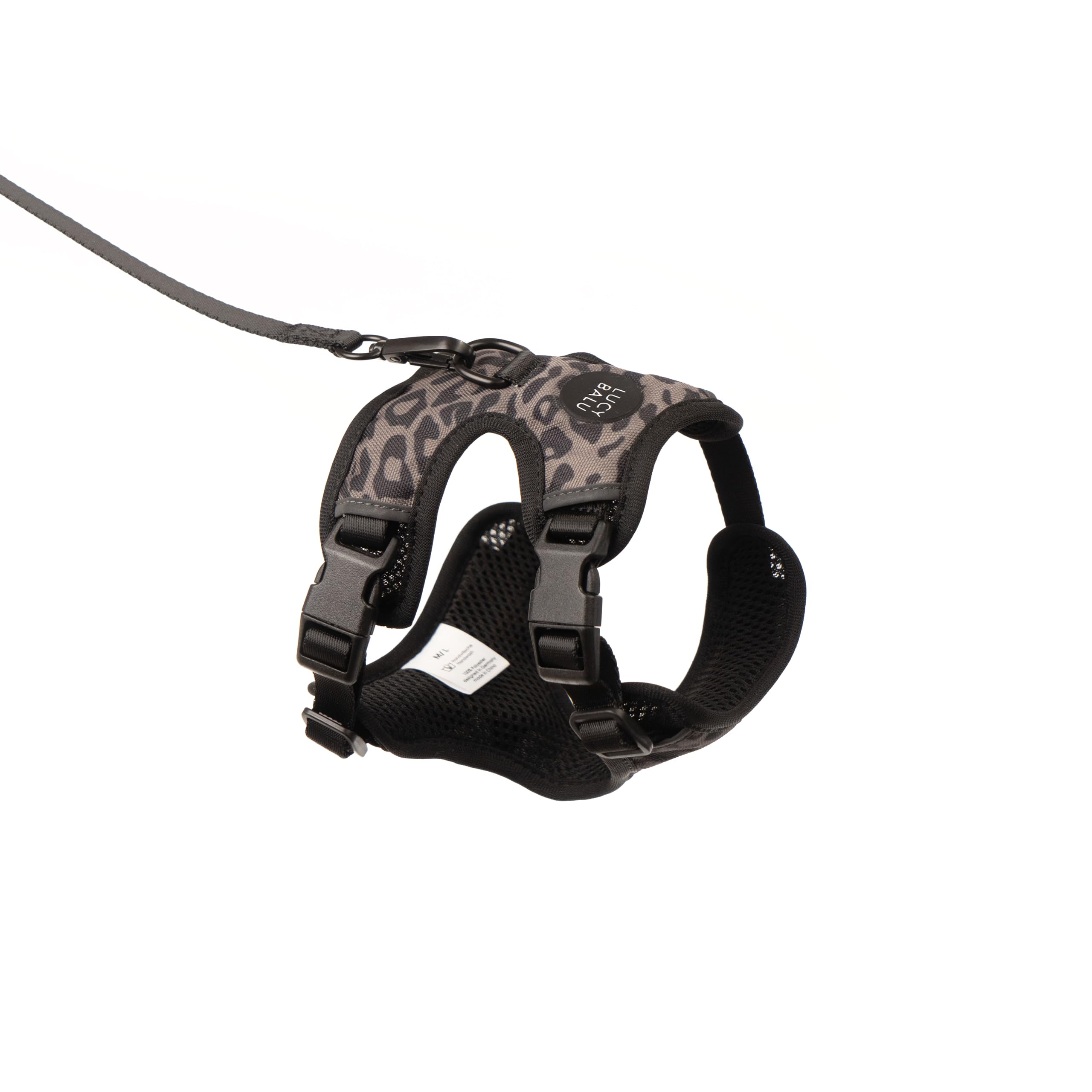 LucyBalu® Explorer Katzengeschirr mit Leine I Brustgeschirr-Set mit Fach für AirTag I gepolstert, atmungsaktiv & verstellbar I 1,5 m Katzenleine I Leo XS/S