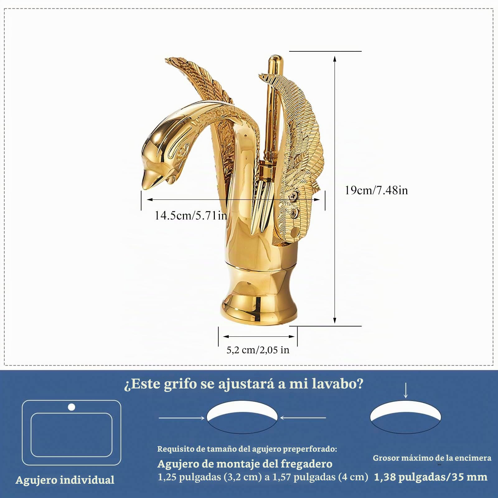 Suguword Grifo de Baño Dorado con Diseño de Cisne, Mezclador de Lavabo con Diseño de Cisne, Grifo de Lavabo para Baño, Mezclador de Baño para Lavabo con Diseño de Cisne