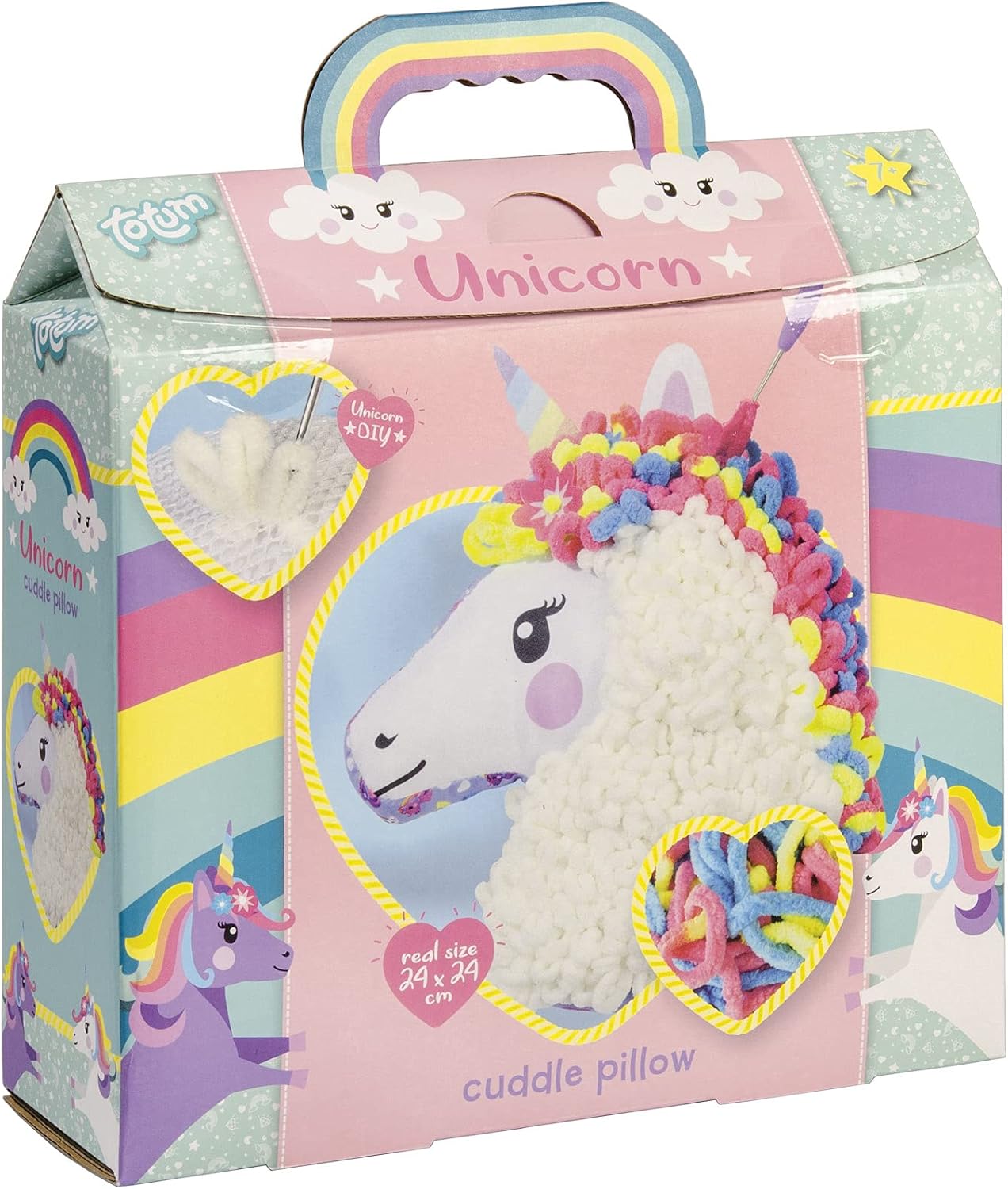 Totum Unicorn Cuddle Pillow DIY Rainbow Unicorn Pillow with Soft Yarn and Crochet Hook Gift for Kids, White - Image 5
