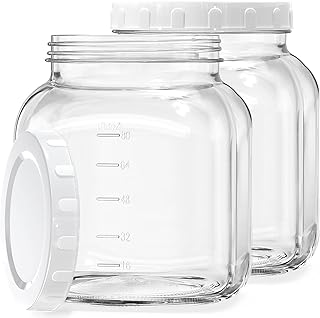 Folinstall 2 Pack 0.8 Gallon Glass Jar With Lid, 102 Oz Wide Mouth Mason Jars, Clear Glass Storage Jars With 2 Scale Marks, Canning Jars For Pickling, Rice, Sugar, Flour, Pasta