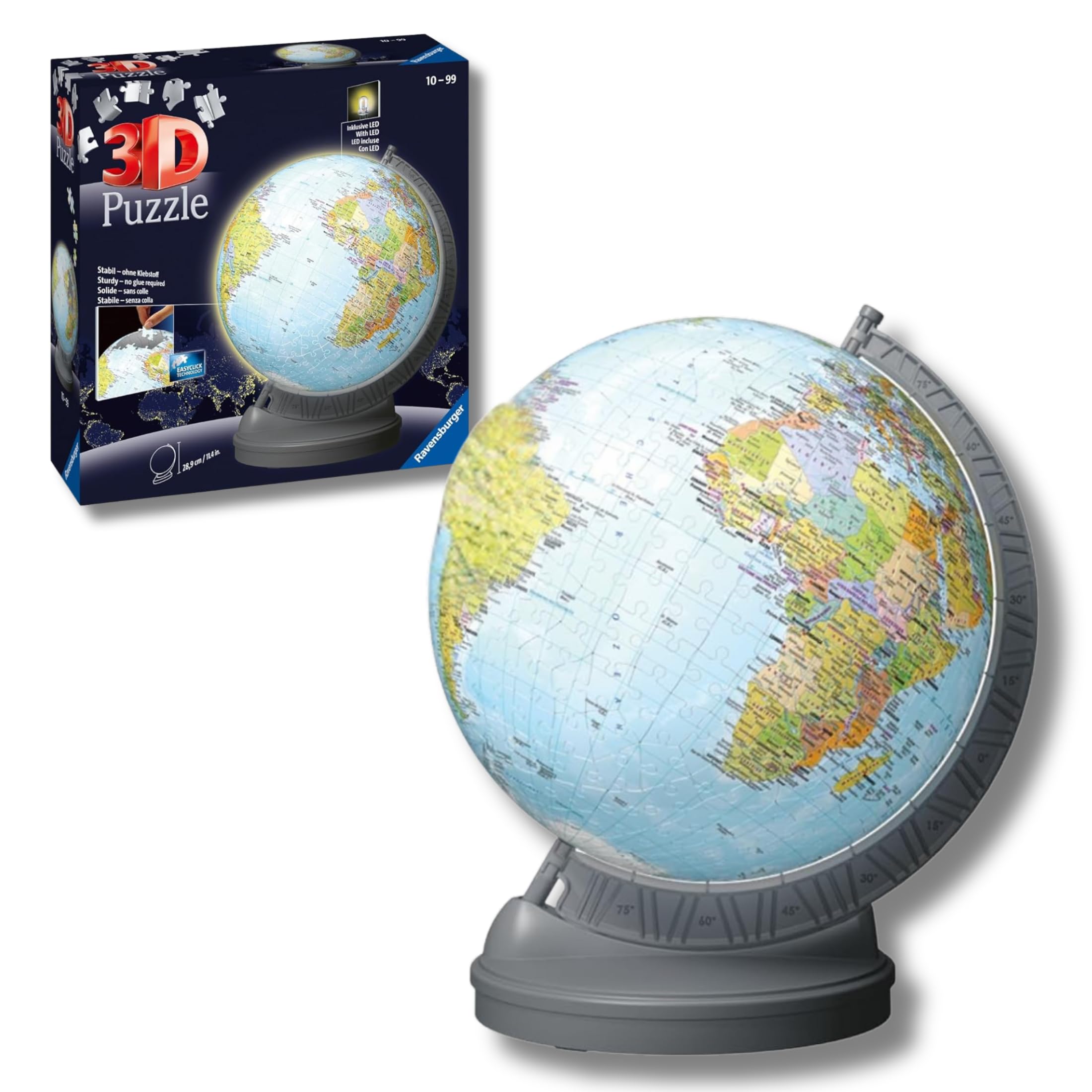 Ravensburger - Puzzle 3D Niños Globo Terráqueo Luz Nocturna | Puzzles 3D para Niños De 10 Años O Más | Maquetas para Montar De 5400 Piezas | Regalo Niño 10 Años O Más