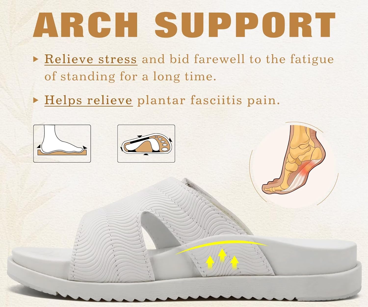 KuaiLu Womens Dressy Orthopedic Sandals Lightweight Cushion Foam Slides Sport Recovery Walking Slippers with Plantar Fasciitis Arch Support - Image 3