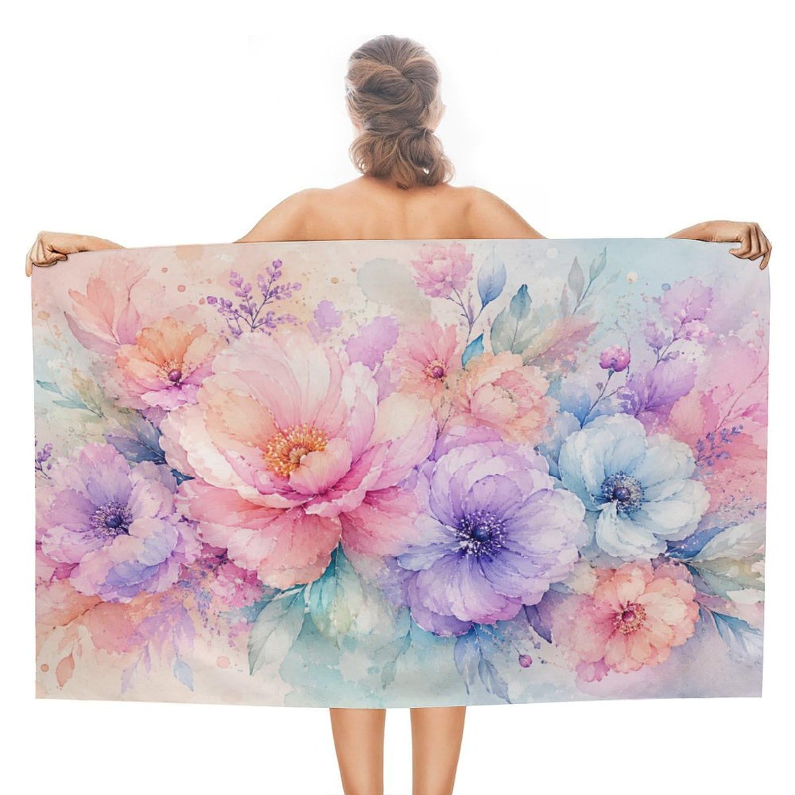 Anceky Pastel Floral Watercolor Bouquet Oversized Beach Towel Quick Dry Sand Free Microfiber Travel Towel Lightweight Multi Purpose Beach Blanket Pool Gym Bath Towel 51x31 in
