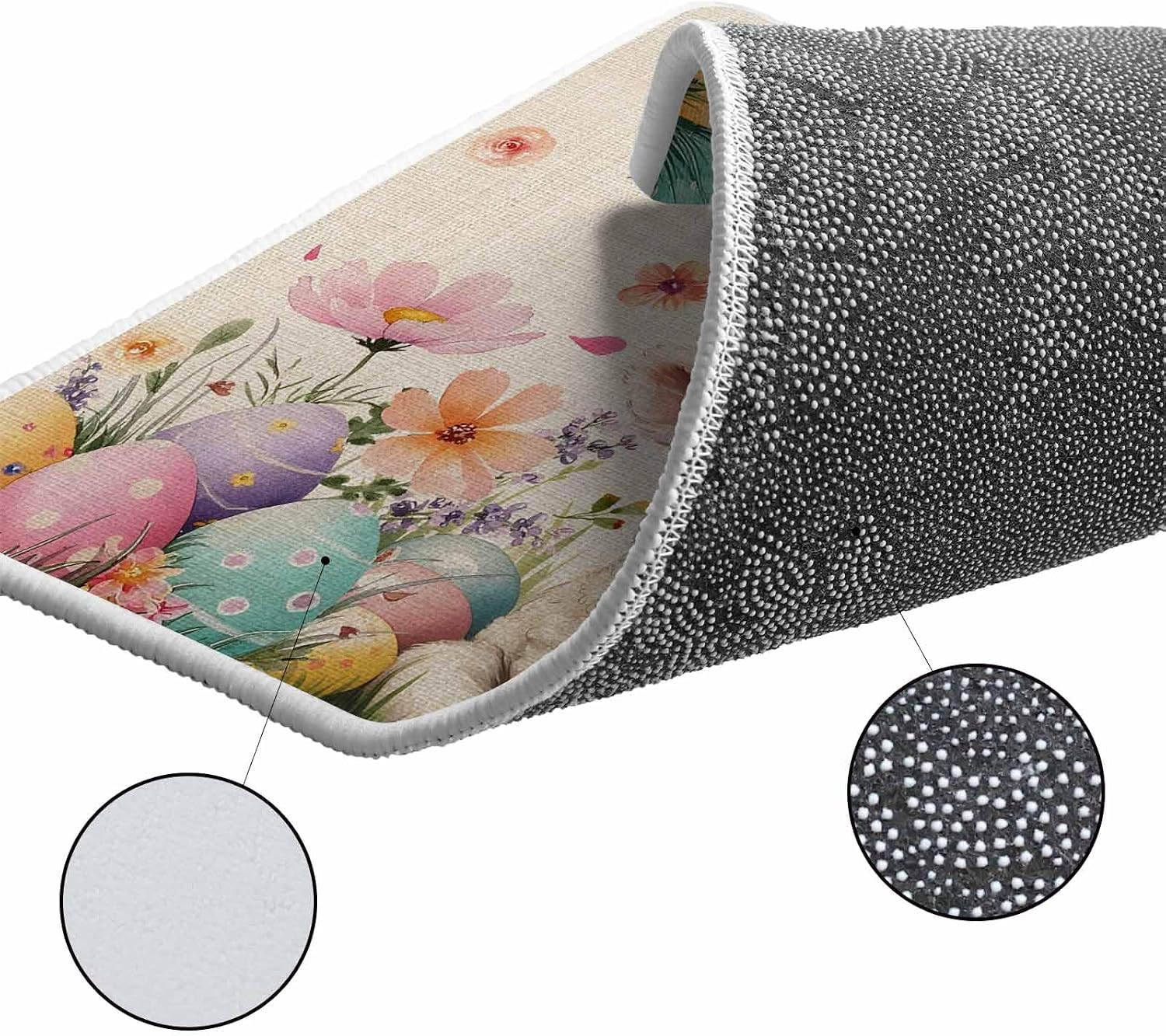Spring Easter Sheep Kitchen Rugs and Mats Set of 2, Non-Slip Kitchen Sink Mat, Colorful Eggs Floral Botanical Rustic Washable Doormat Bathroom Rugs Runner for Bedroom/Living Room 19.7"x31.5"+19.7"x63"