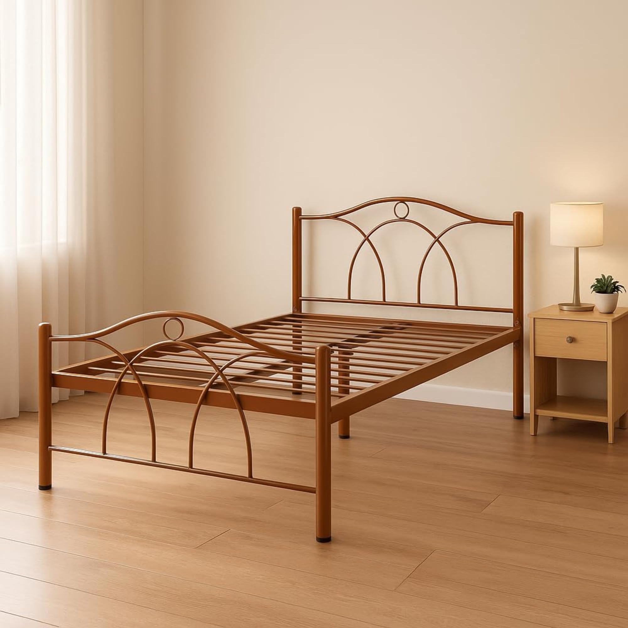 Alto Metal Single Size Bed Without Storage | Wrought Iron Single Bed with Headboard & Footboard | Sturdy Powder Coated Platform Bed Single Size Cot for Bedroom Brown (75x36)-image-37