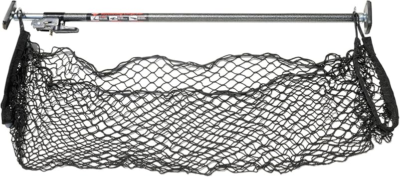 KEEPER Ratcheting Cargo Bar - Rubber, Black/Silver, Adjustable from 40"-70" - with 60 x 24 Storage Net 5060, For Truck