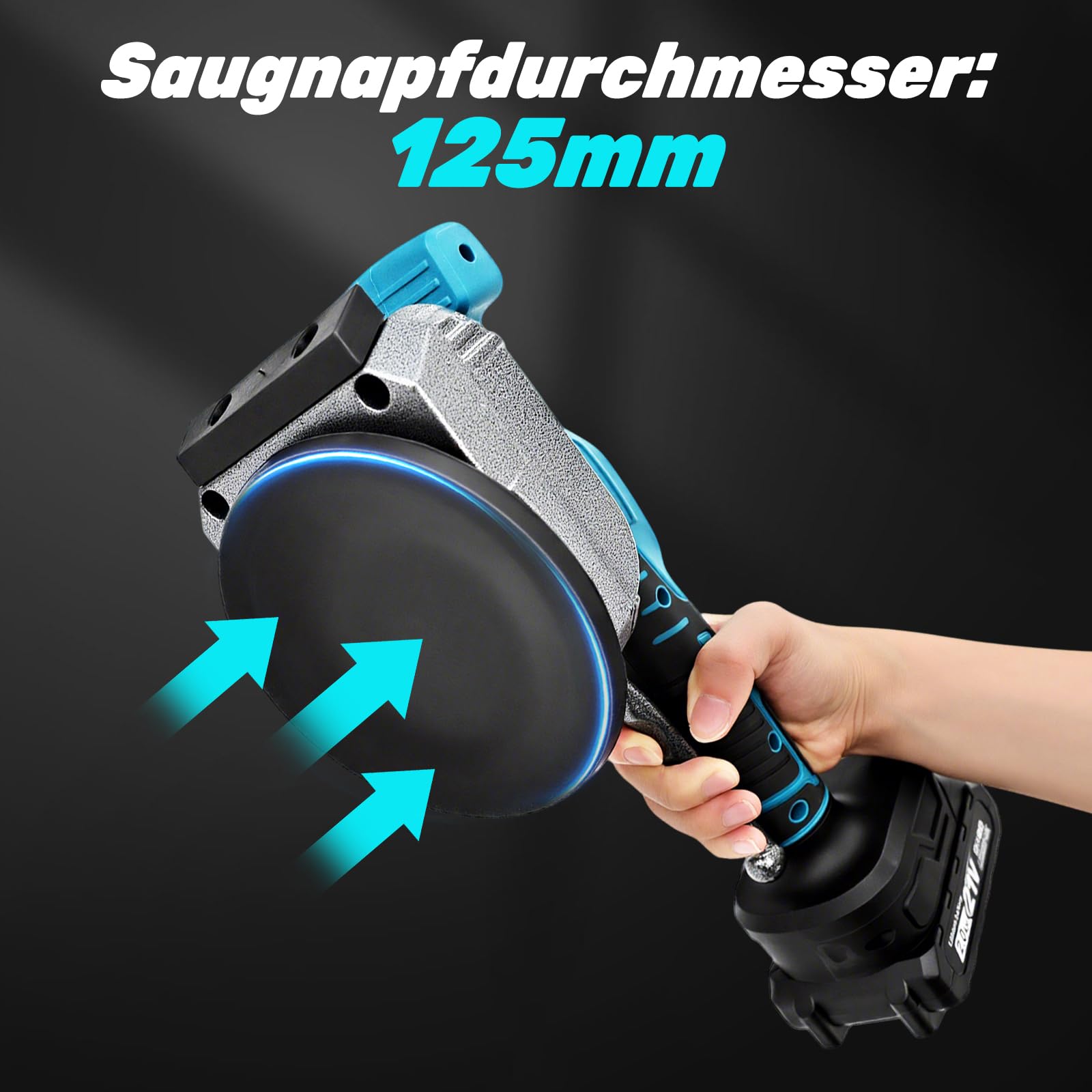 YEARTOP 2-in-1 Fliesenrüttler Akku 125mm Saugnapf Kompatibel mit Makita 18V | Fliesen Vibrationsgerät für Fliesen/Marmor/Holz/ Gipsplatte, Max 12000 RPM 5 Gänge, 110LBS Saugheber mit 2x 2.0Ah Akkus