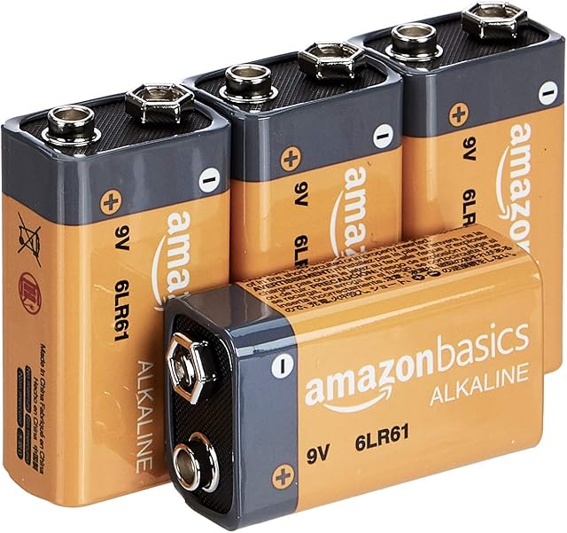 Amazon Basics 9 Volt Everyday Alkaline Batteries - Pack of 4 (Appearance may vary)
