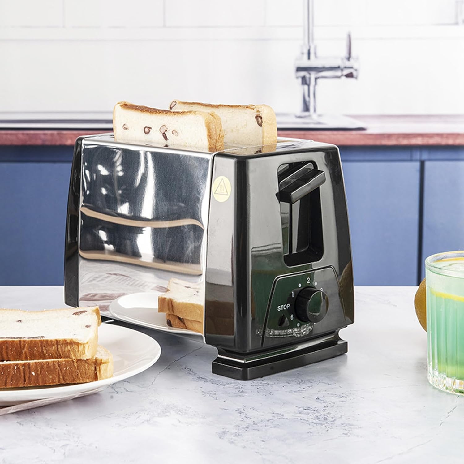 DeepCrush Automatic 2-Slice Toaster with Sandwich Maker - Compact Breakfast Toaster for Bagels, English Muffins & Panini - 110V US Voltage (Black)