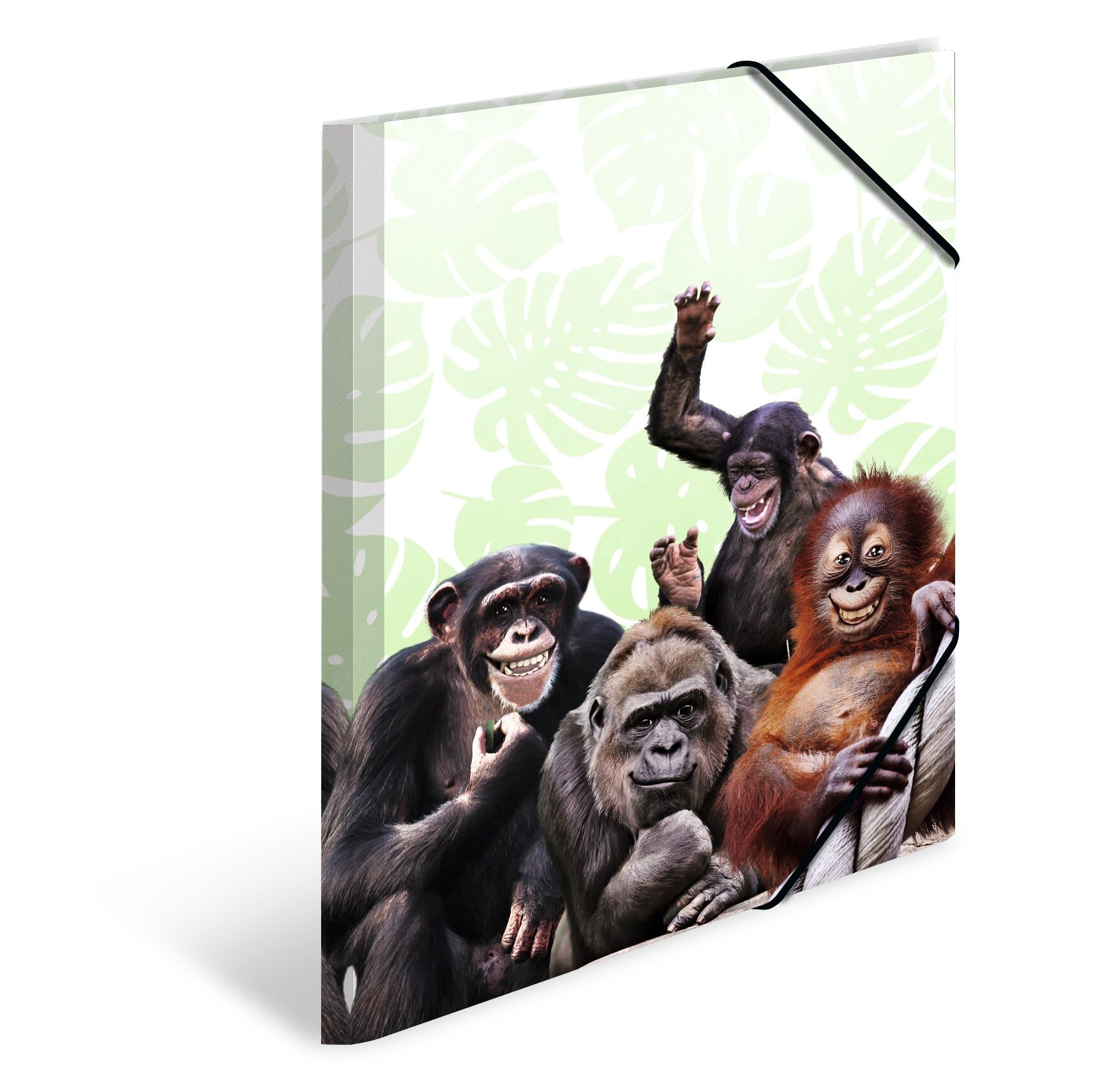 HERMA Collector's Folders A3 Monkey Set, 3 Pieces, Children's Plastic Corner Folder with Animal Motif, Elastic Band