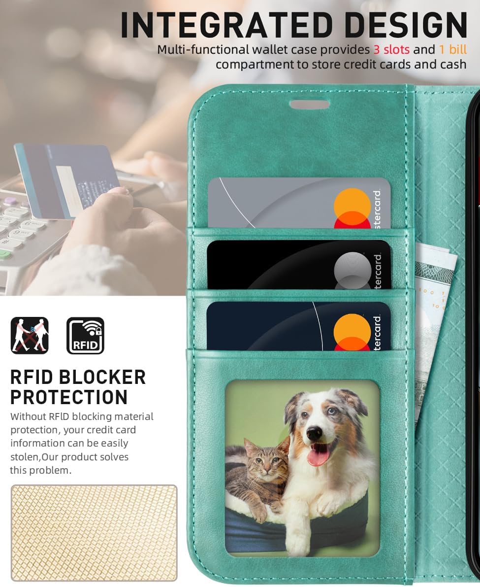 OCASE Compatible with Google Pixel 10 and Google Pixel 10 Pro Wallet Case, PU Leather Flip Folio Case with Card Holders RFID Blocking Kickstand [Shockproof TPU Inner Shell] Phone Cover 2025, Green image 4