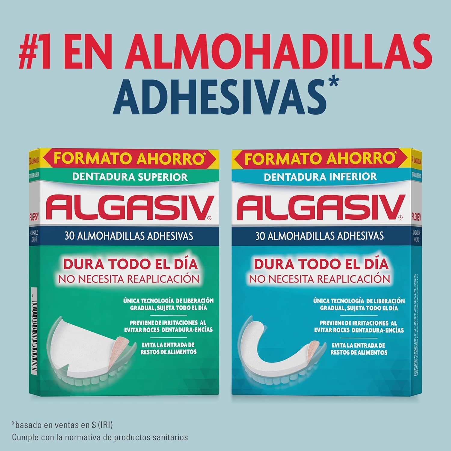 Algasiv Almohadillas Adhesivas Para Dentaduras Postizas Inferiores, Pack de 3 x 30 Unidades. Duran todo el día y protegen las encías.