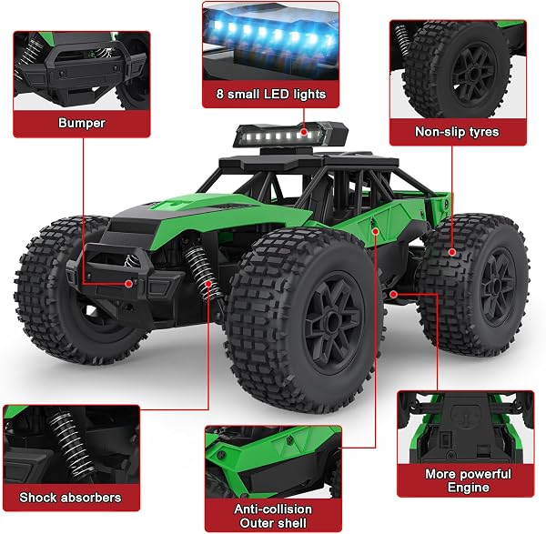 Voiture Télécommandée Tout Terrain, 1:20 Voiture de Course Radiocommandée 2.4Ghz RC Camion Telecommande Rechargeable Monster Truck Jouet Garçon Jeu Extérieur Intérieur Cadeau Enfant 6 À 14 Ans - 2