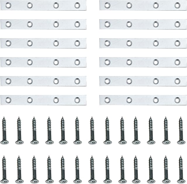 brackit 30pc Pack of Heavy Duty Steel Flat Straight Fixing Plates with 120x Screws - Ideal for Use as Supports or for Repair Fixing Mending Joining Furniture
