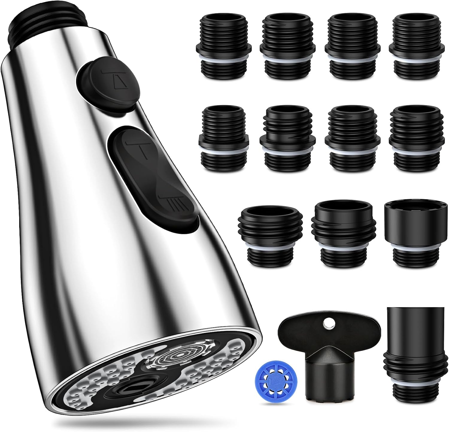 Kitchen Faucet Head Replacement 3 Modes with 17 Adapters, Pull Down Spray Head for Kitchen Faucet, Kitchen Sink Faucet Head G 1/2, Sprayer Head Replacement, Compatible with Moen，Delta, Kohler Faucets