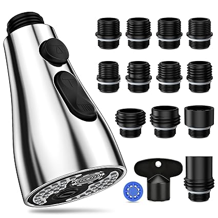 Kitchen Faucet Head Replacement, Pull Down Faucet Spray Head G 1/2, Kitchen Sink Faucet Replacement Parts with 6 Different Adapters by Ifaucet