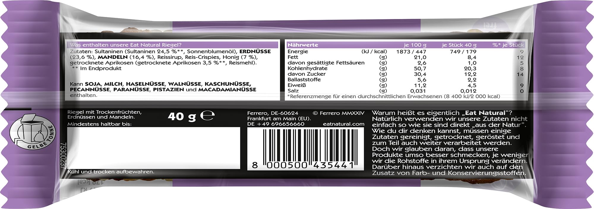 Barrette di Cereali Eat Natural Mandorle e Uva Sultanina Expo 12 x 40 g