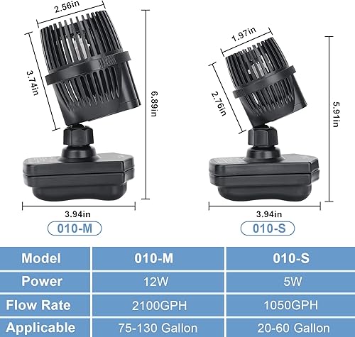 Miniatura 7 de hygger Bomba para hacer olas de acuario de 1050 GPH con base de succión magnética fuerte, cabezal de potencia sumergible giratorio de 360 grados,