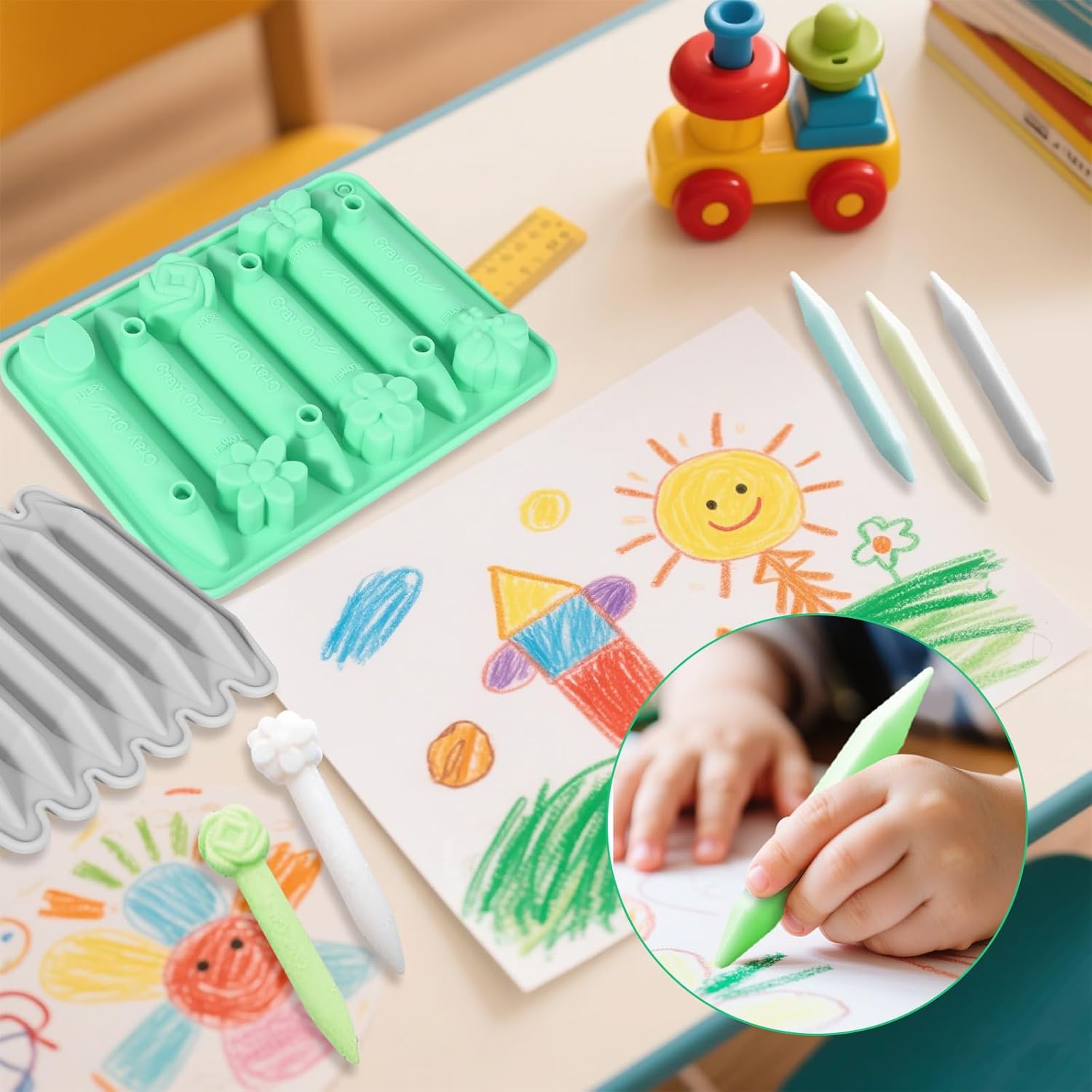 4 Pcs Crayon Molds Silicone Oven Safe, 4 Pcs 3D Silicone Molds for Crayon, Reusable Triangle Chocolate Making Tools for DIY Candle, Chocolate, Jelly Making