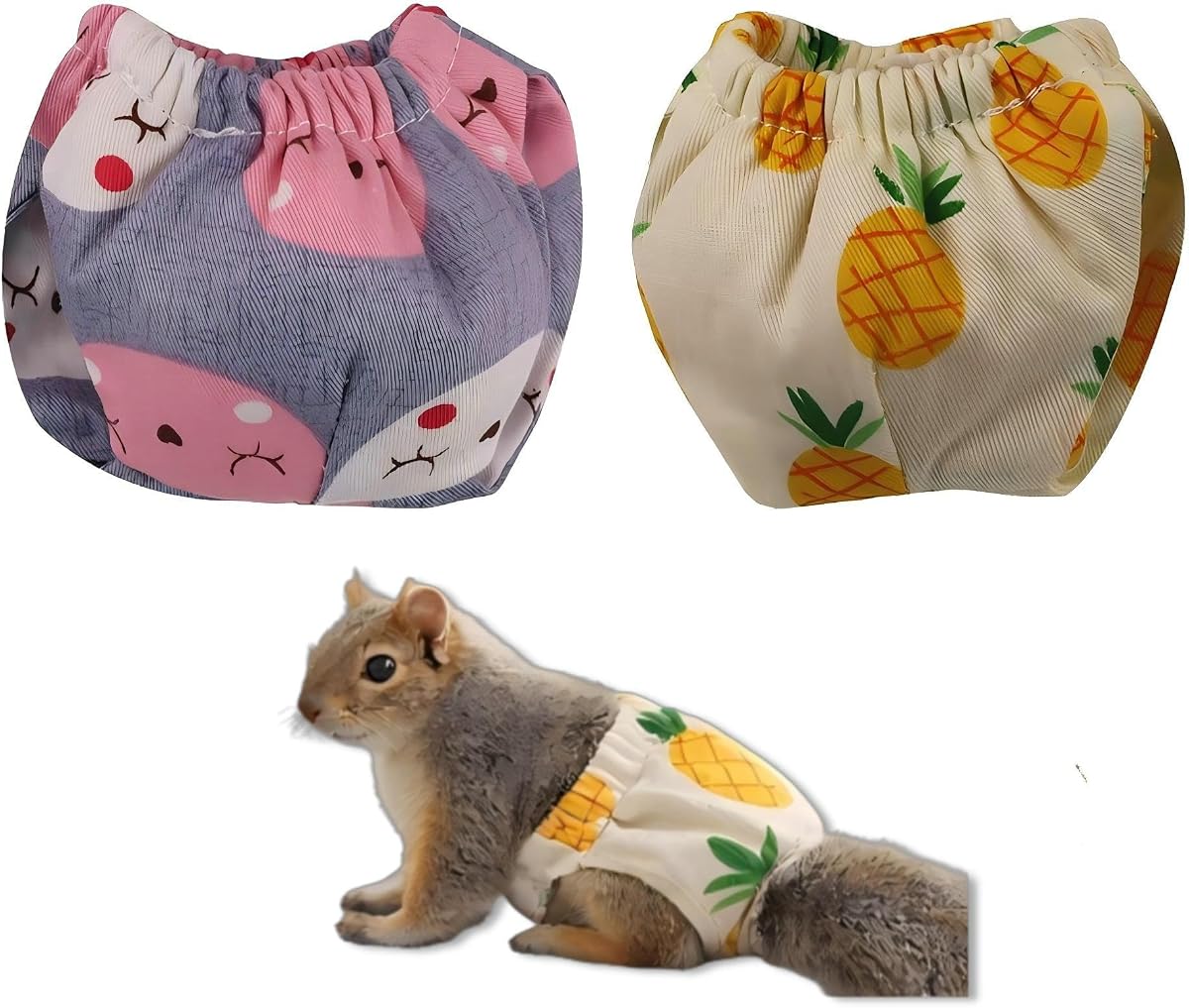 2 Pack Reusable Squirrel Diapers for Pet Squirrels, Adjustable Elastic Waist, Indoor Use, Measure Before Purchase