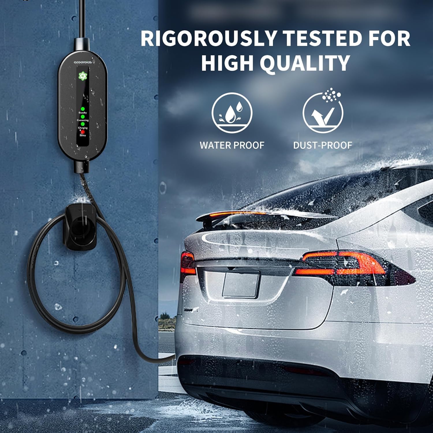 Portable Level 2 EV Charger 240V 32A (7.68kw) - Portable Electric Vehicle Charger with 25ft Charging Cable NEMA 14-50 Plug, IP65 Waterproof & Fireproof, Compatible with All J1772 Evs