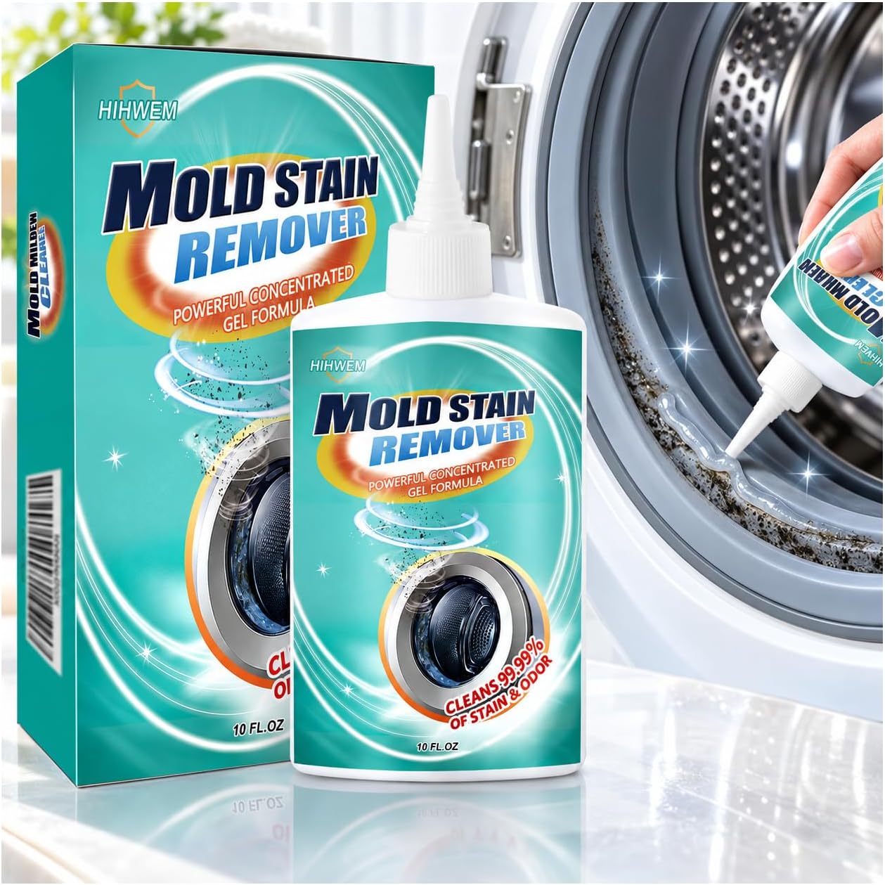 HIHWEM MoldStain Remover Gel, Washing Machine Seal Cleaner for Front Load Washer, Tiles Grout Cleaner Bathroom Cleaning Home Kitchen Sinks Caulk Cleaning, 10 Oz