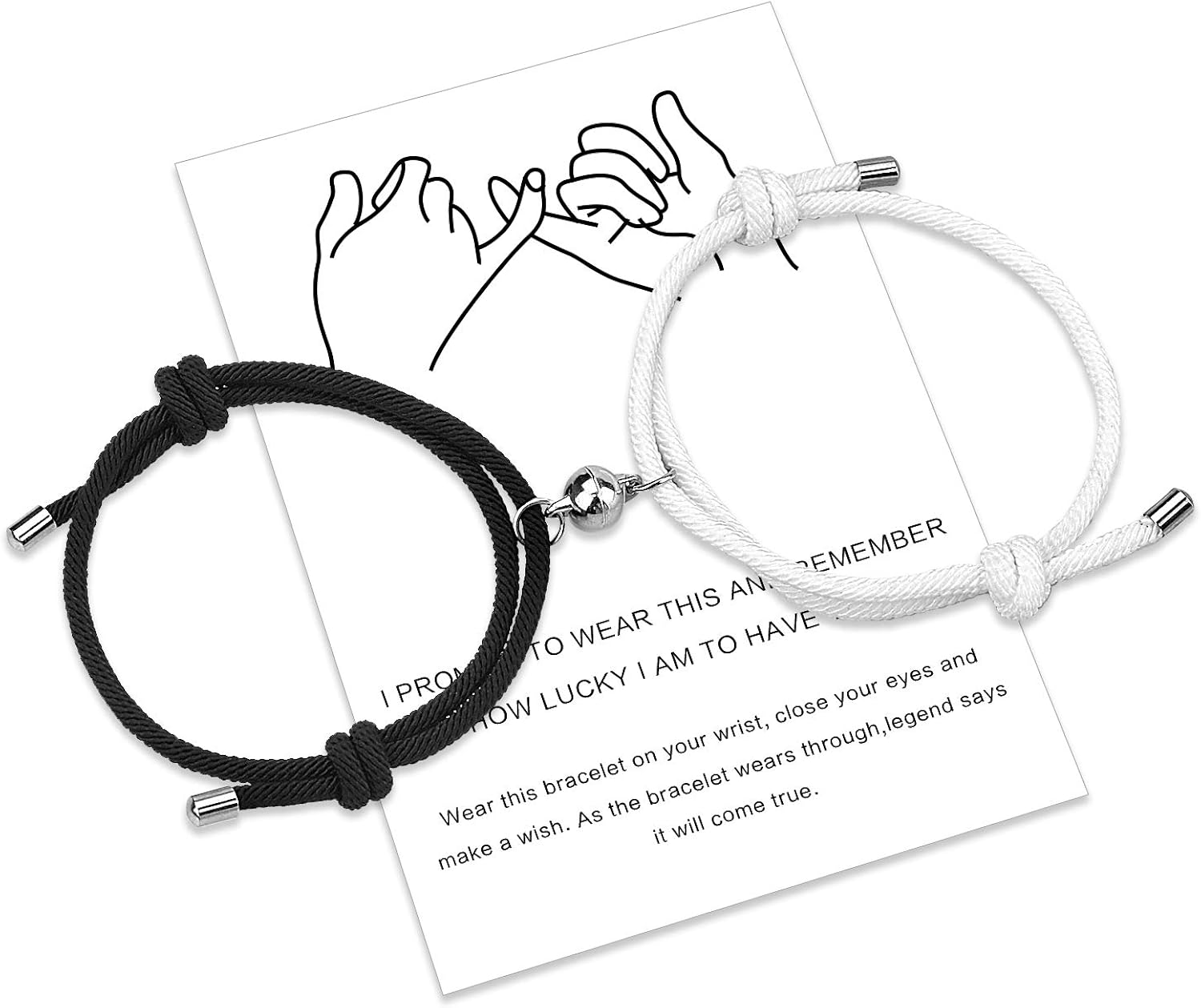 free-space Magnetic Couples Bracelet Set Mutual Attraction Handmade Rope for 2 Braided Matching Bracelets Vows of Eternal Love Jewellery Gift for Women Men (Black-White)
