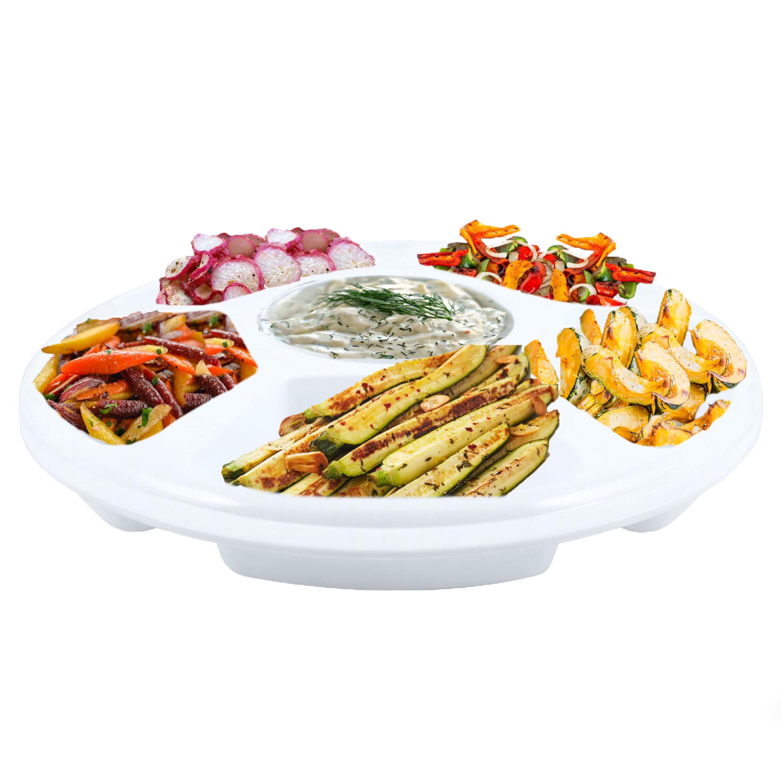 Homeshopa.com White Homeshopa Plastic Compartment Trays, Lightweight Reusable Serving Platters For Parties, Compartment Appetizer Platter, Round Divided Section Food Catering Trays For Snacks Fruits Nuts (, 1) Size 6
