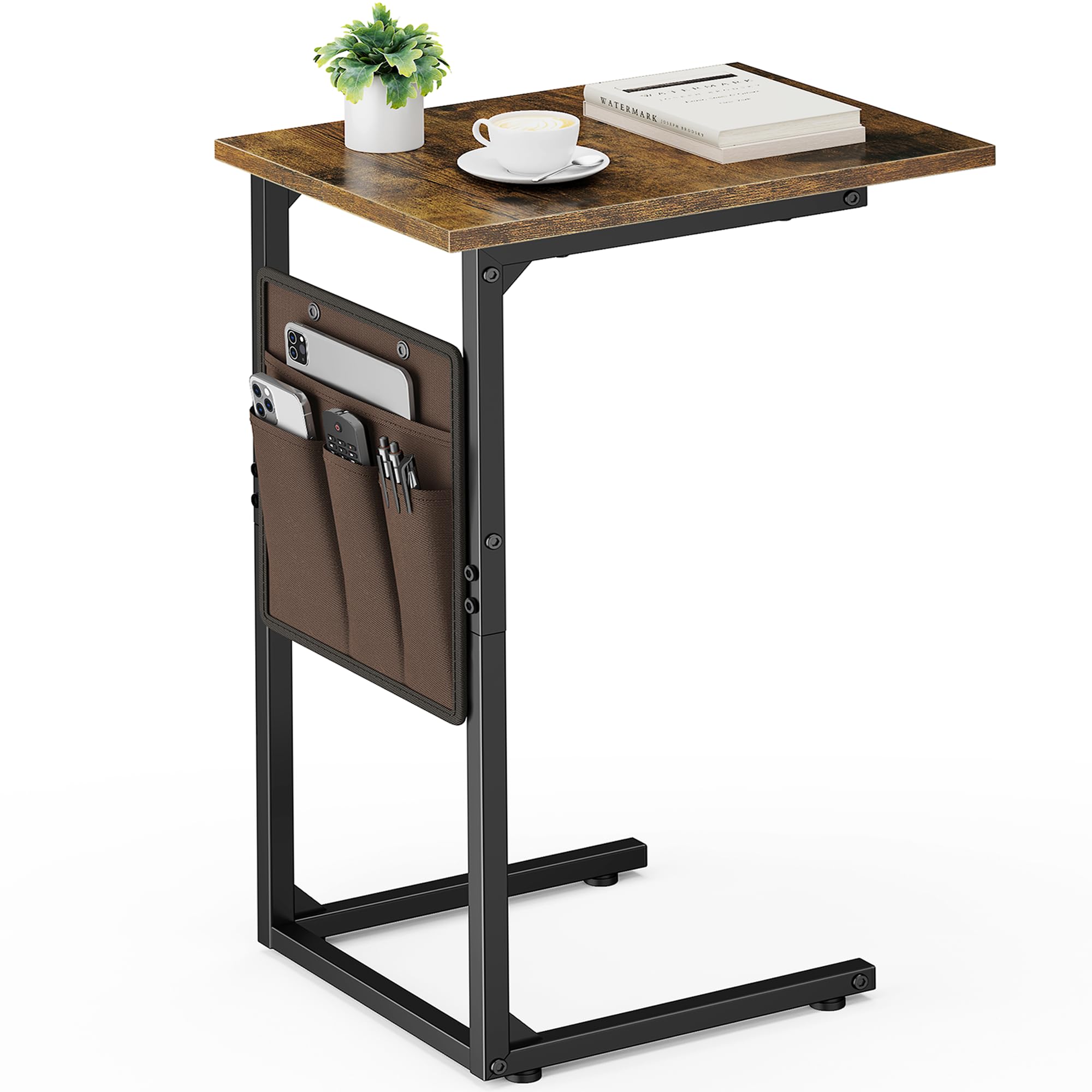 Vagusicc C Shaped End Table, Small Side Table for Couch, Tall Couch Side Table C Table for Small Space, TV Tray Slide Under Sofa Snack Table with