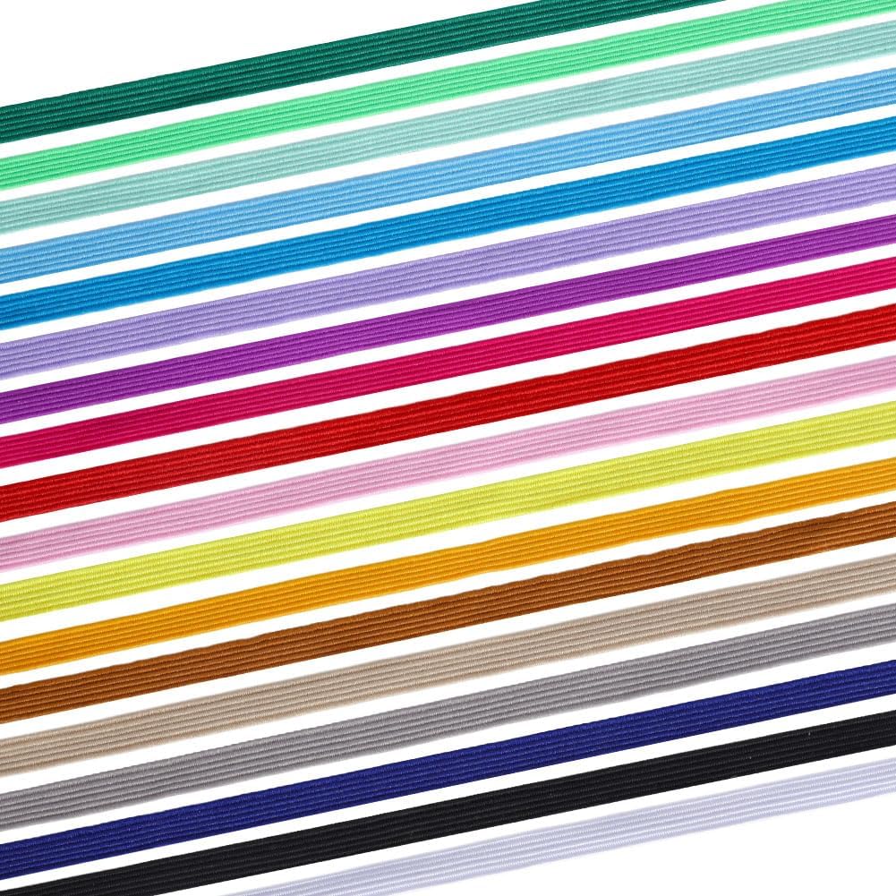 CRAFTYMELODY 18 Colors Flat Elastic Cord 18M Polyester Elastic Ribbon Folding Soft Stretch Trim 6mm Wide Garment Accessories Colorful Webbing Tape for Sewing Crochet Hair Bow DIY Crafts Projects
