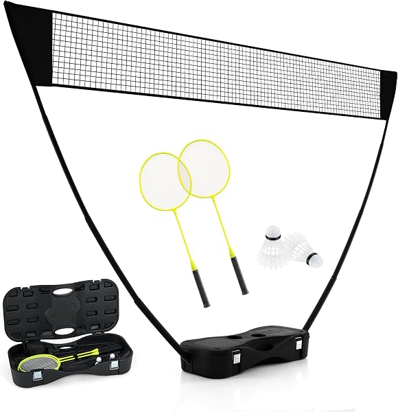 COSTWAY Badminton Set Complet Portable 270 x 160 cm, Kit Badminton avec Filet en PE 2 Raquettes et 2 Volants Boîte de Rangement, Jeu d'Extérieur pour Plage Jardin Cour - 1