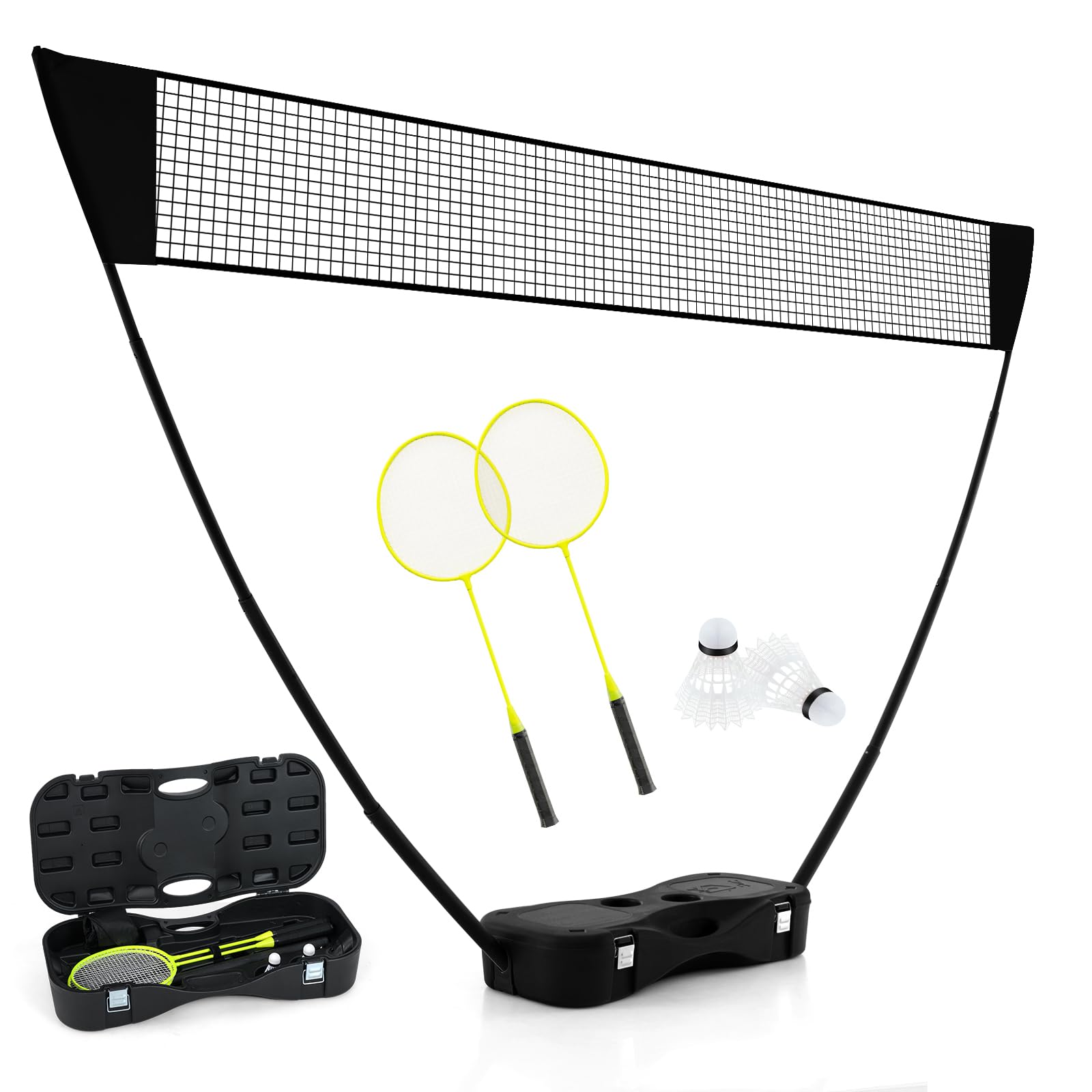 COSTWAY Badminton Set Complet Portable 270 x 160 cm, Kit Badminton avec Filet en PE 2 Raquettes et 2 Volants Boîte de Rangement, Jeu d'Extérieur pour Plage Jardin Cour