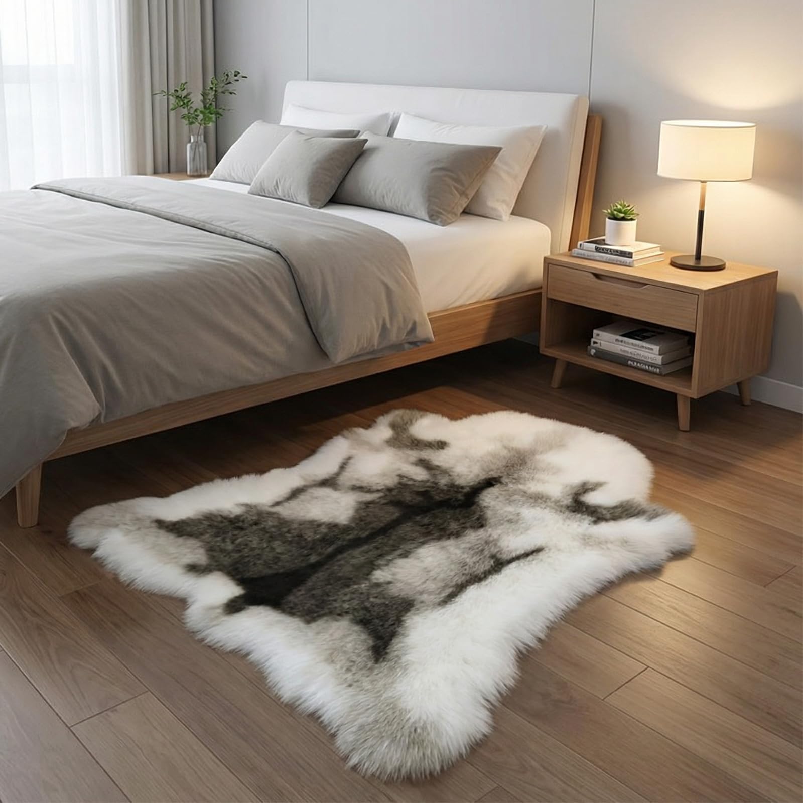 Kunstfell Rentierfell Teppich - 90x110cm Faux Lammfell Schaffell Teppich