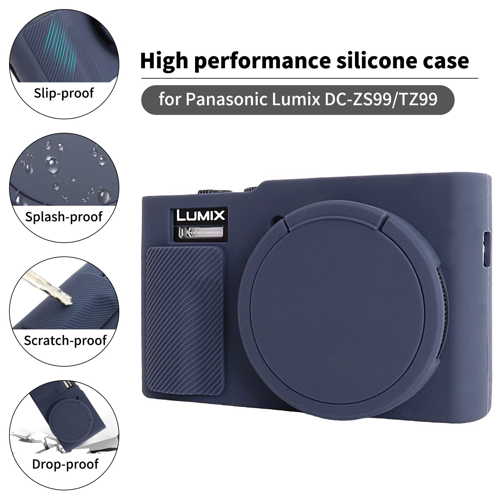 Panasonic Lumix ZS99/TZ99 Coque avec Protection d'écran et Objectif, Bleu Marine